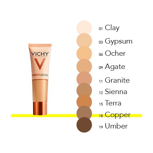 Vichy | MINERALBLEND FLUID Copper n18 | 30 ml | Fondotinta minerale idratante incarnato fresco tenuta 16h